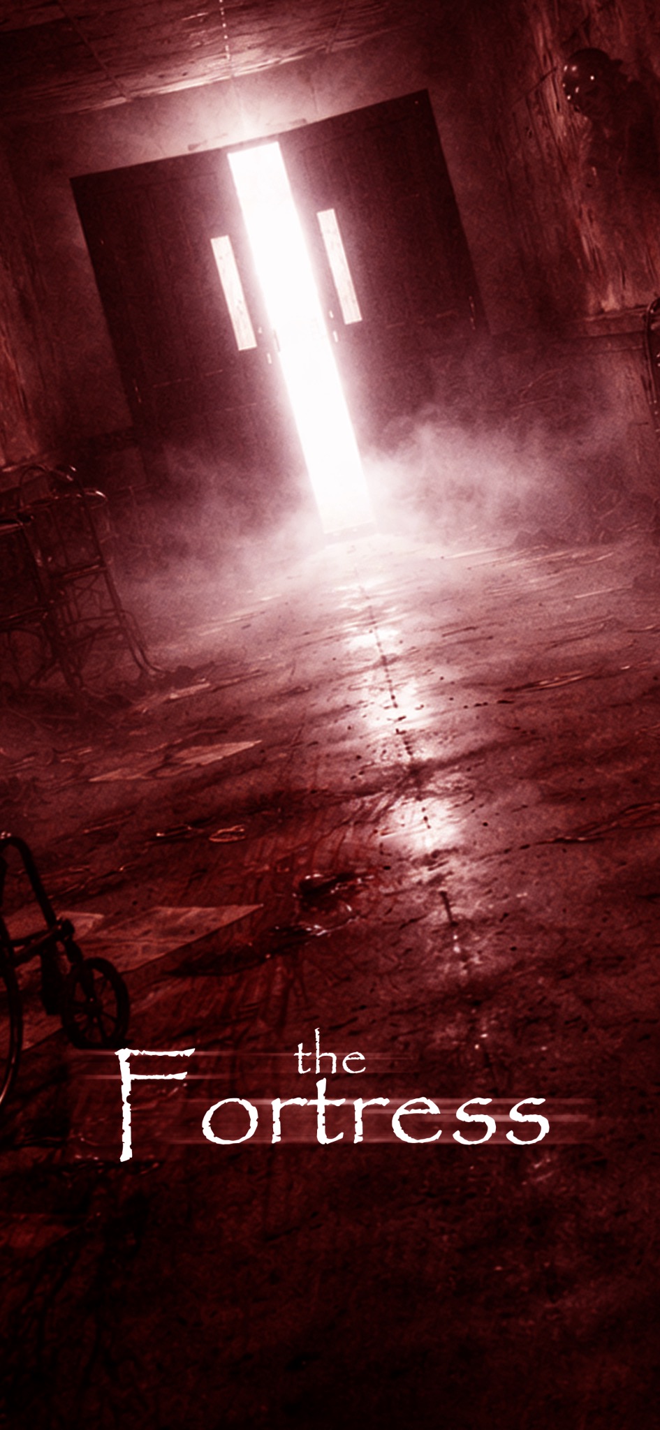 The Fortress game artwork showing a glowing door in a dark red room